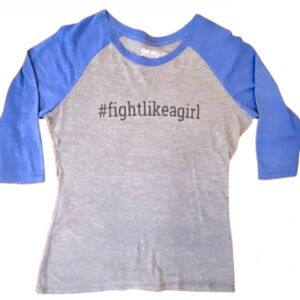 Fight Like A Girl Blue & Gray 3/4 sleeve Top NWOT Sz S
